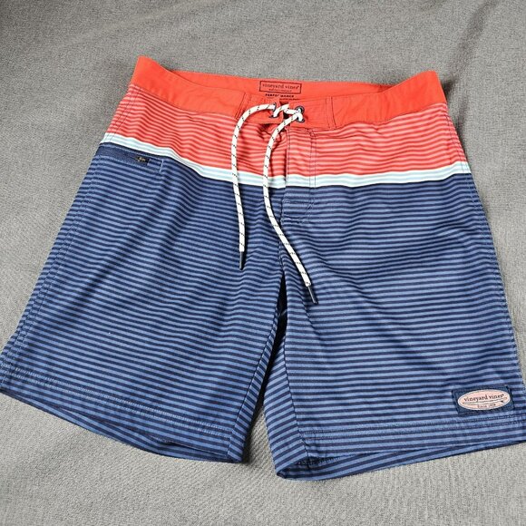 Vineyard Vines Board Shorts Mens 32 Blue Red Striped Performance Swim Wear - Picture 1 of 9